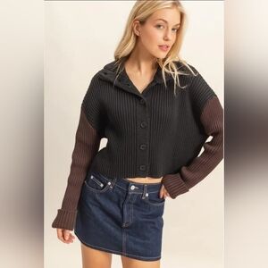 Contrasting Sleeves Sweater Cardigan